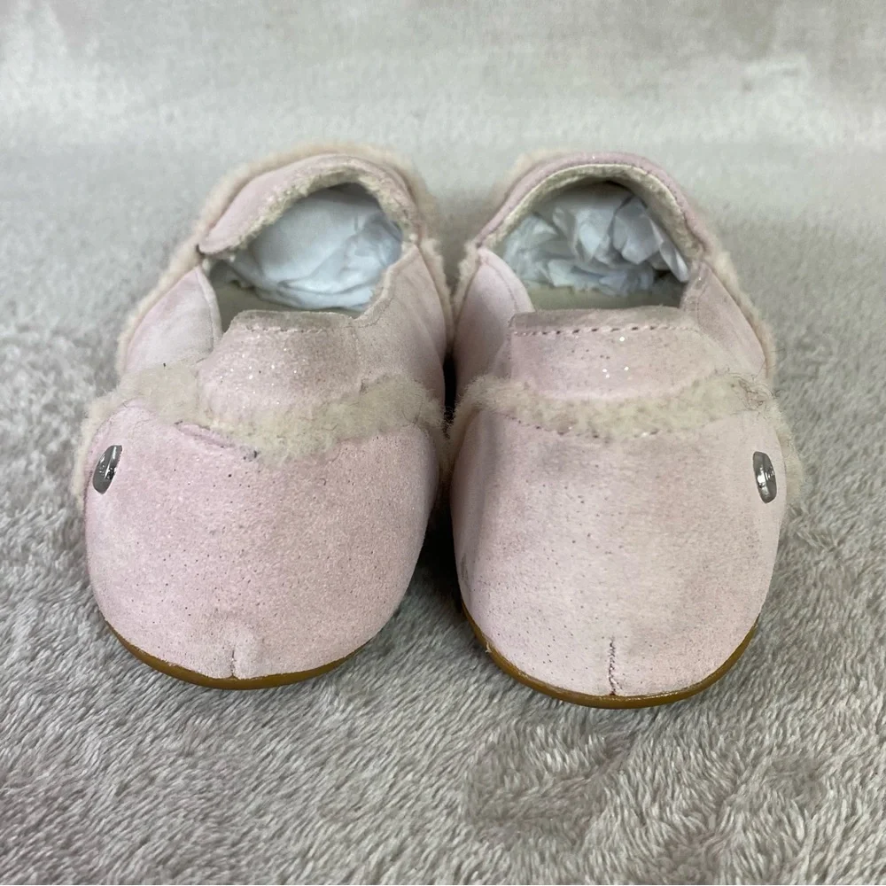 UGG Hailey Sparkle Girls Slippers Flats Size 4 Pink Sheepskin Suede Slip On